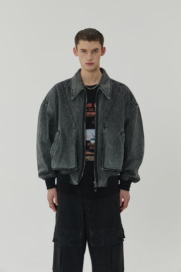 23SS BLACK WASHING DENIM BOMBER
